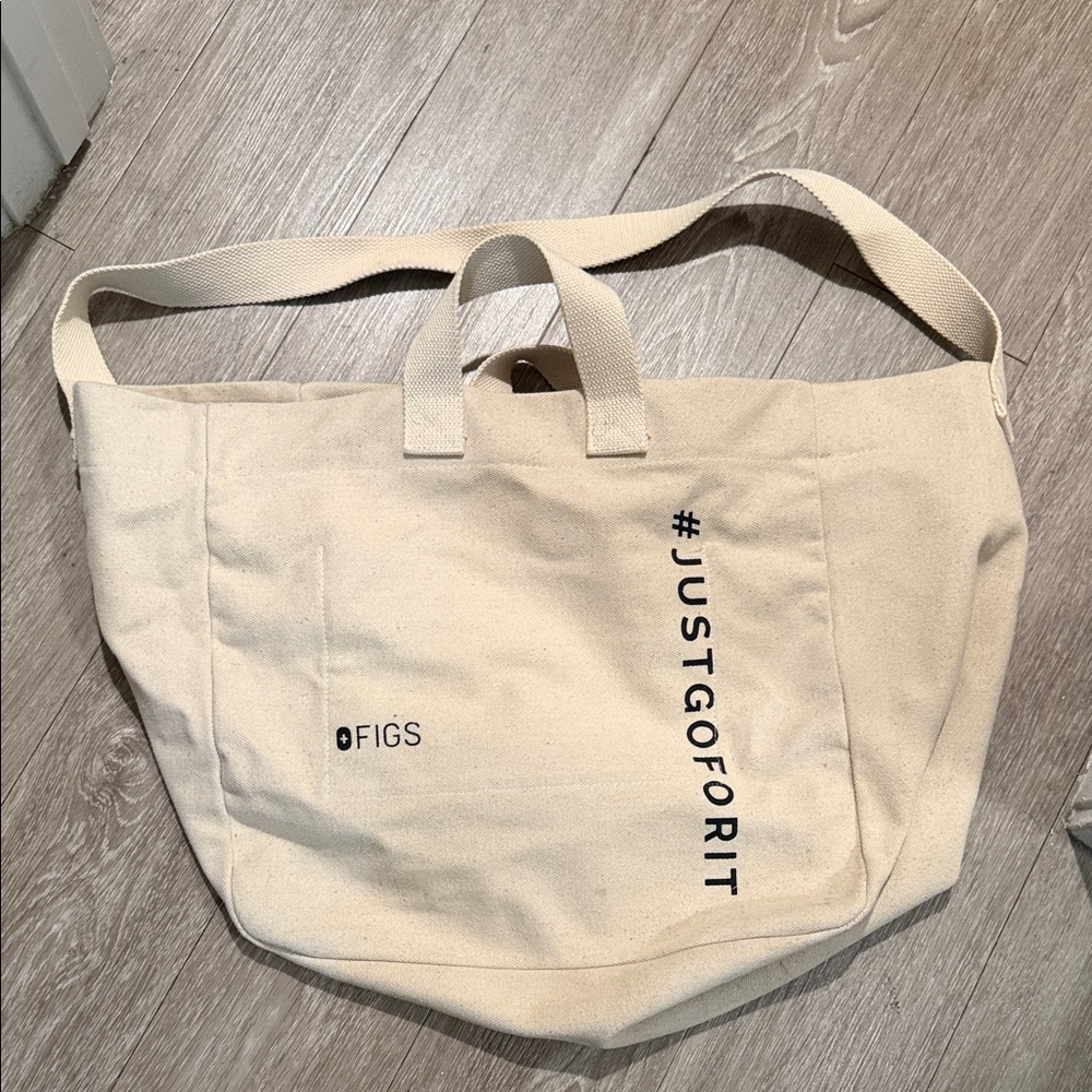 Figs Natural Canvas Tote with Black #JUSTGOFORIT Print
